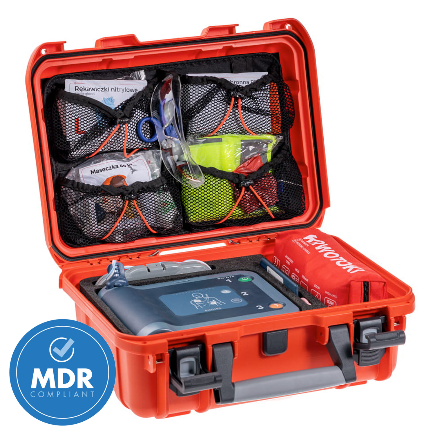 TRAUMA KIT Defibrylator AED Philips FRx - Klucz pediatryczny - Krwotoki - RKO/Ochrona osobista - Walizka (pomarańczowy)